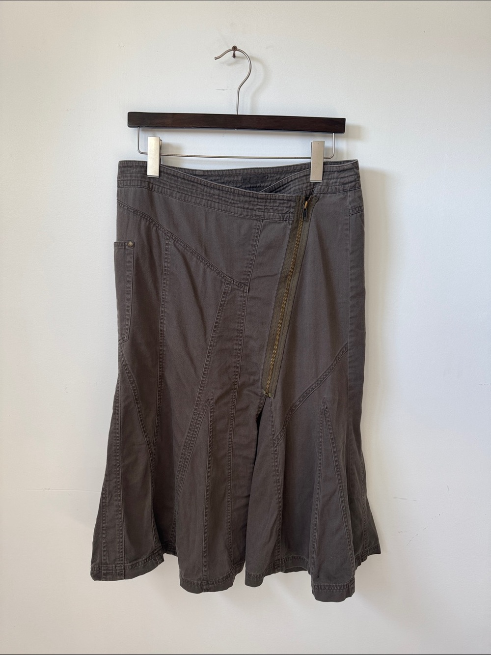 Reitmans Brown Panel A-Line Midi Skirt with Side Zip